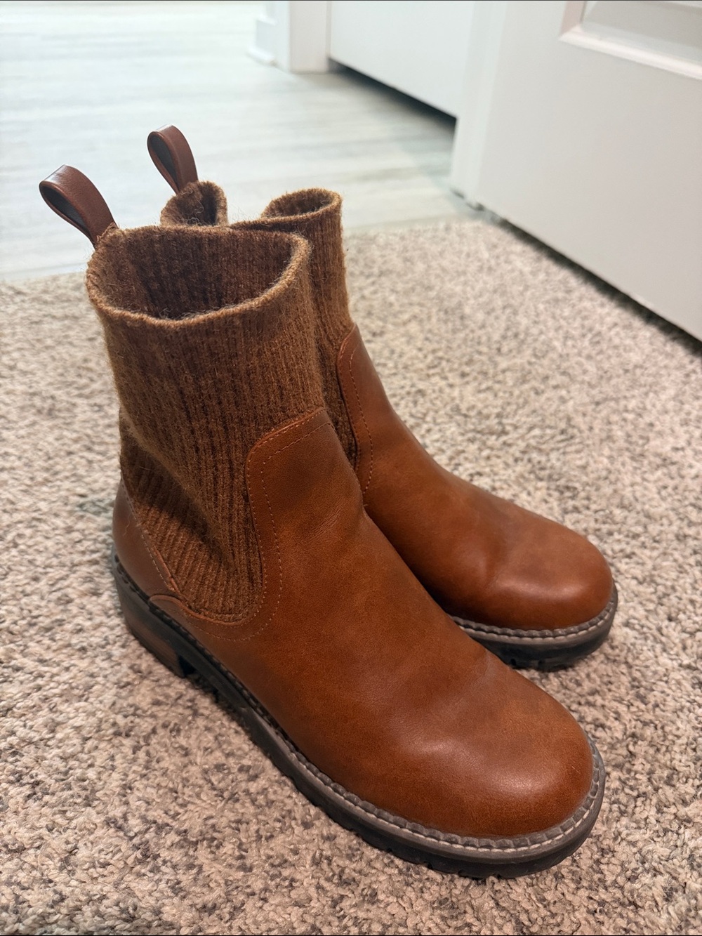 Brown Leather & Knit Chelsea Boots